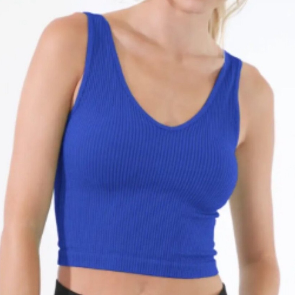 Revival V Neck Ribbed Tank Top In Royal Blue. One Size! NWT!